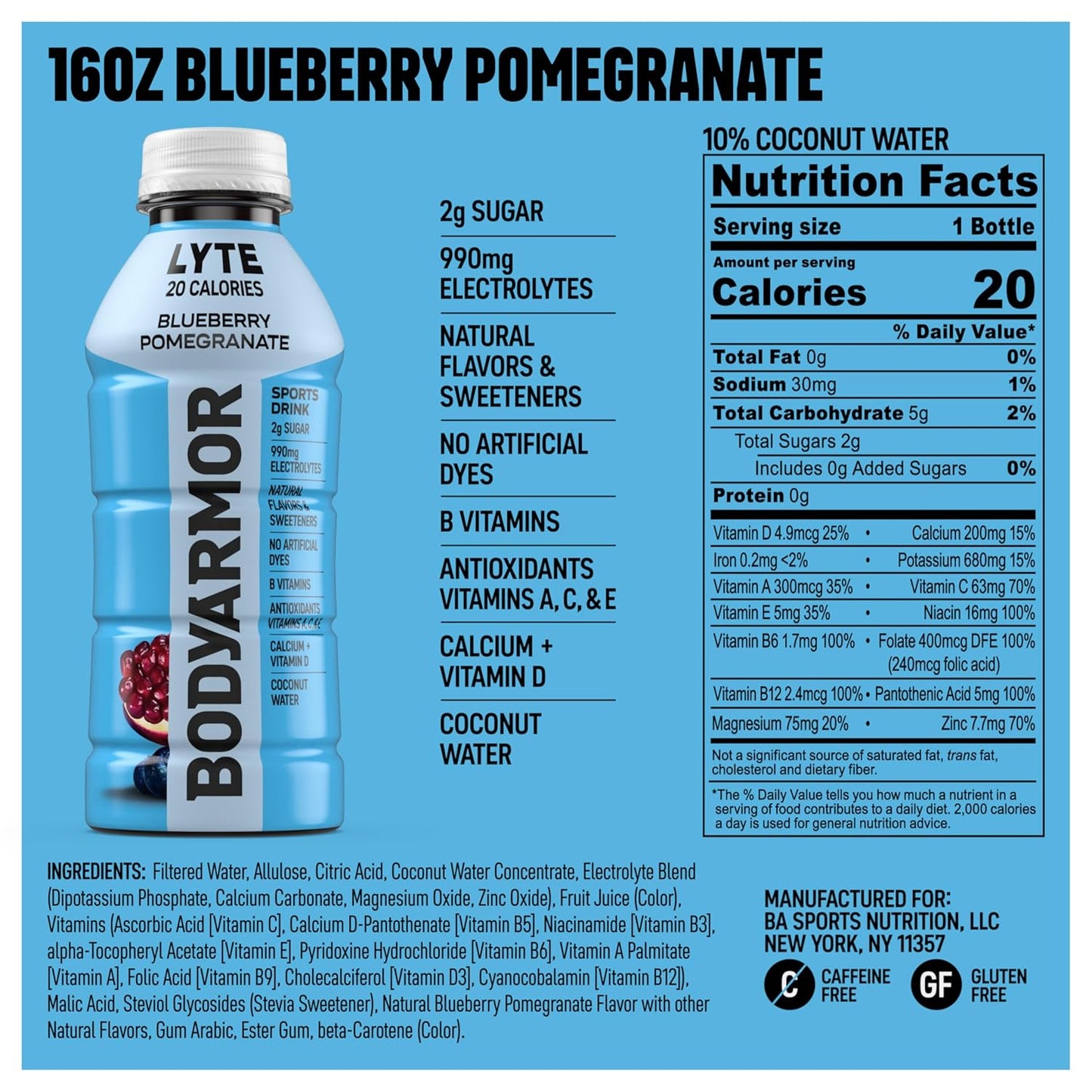 BODYARMOR LYTE Sports Drink, Low Calorie Sports Drink, 16 fl oz (12 packs)