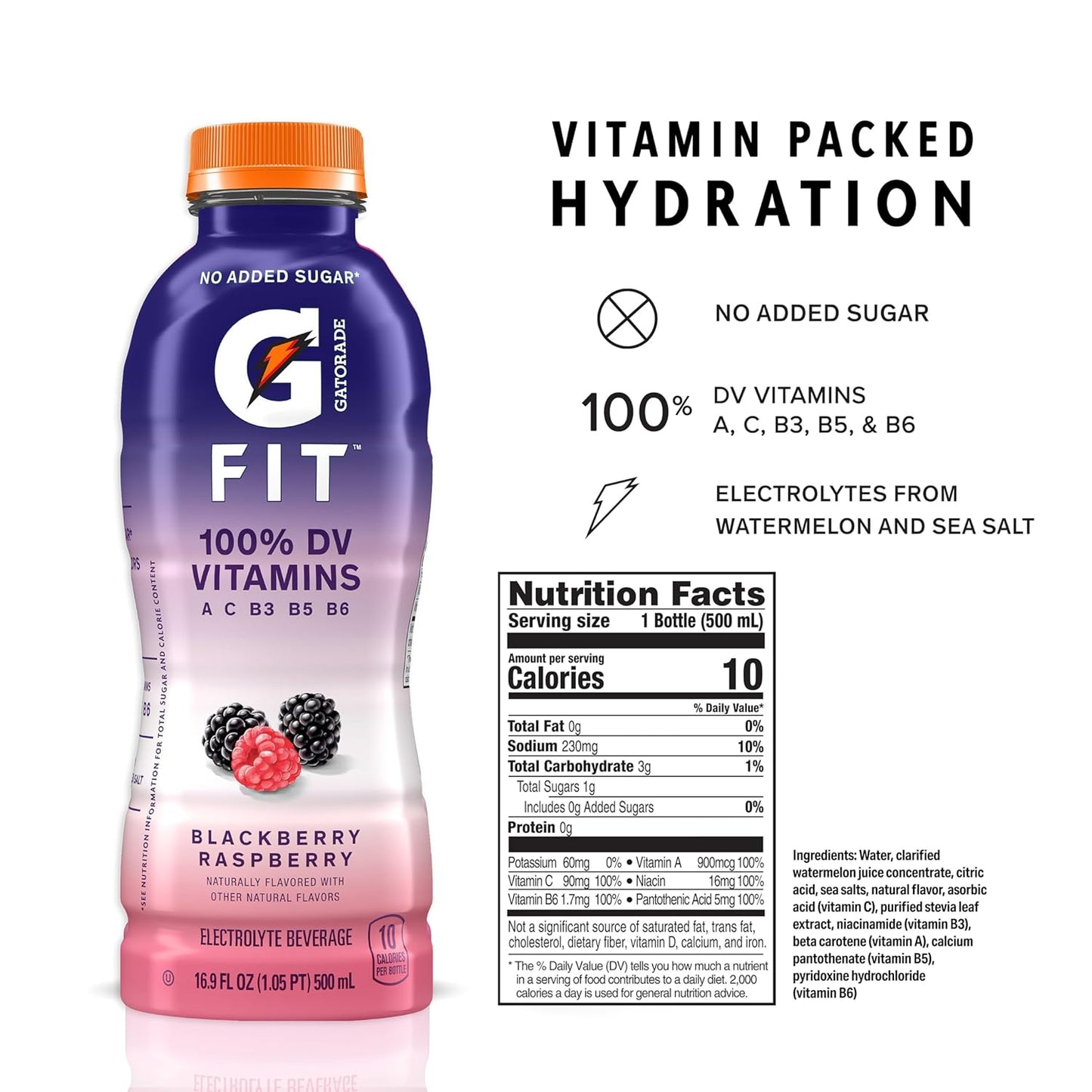 Gatorade Fit Electrolyte Drink, Healthy Hydration, 16.9 oz Bottles (Pack of 12)